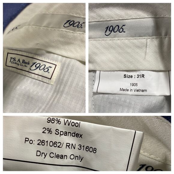 Jos. A. Bank Mens Slim Fit Traveler Suit Jacket and Pants Wool Blend Navy Blue S - Picture 16 of 16